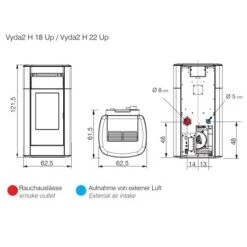 Pelletofen Edilkamin Vyda2 H 22 Up 22,8 KW Wasserführend -Chimney Geschaft Edilkamin vyda2 h 18 up technisches 900x900