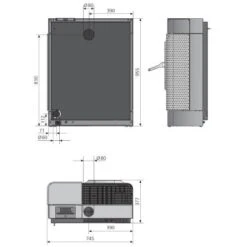 Pelletofen Justus Canis XL 8 KW -Chimney Geschaft JUSTUS Pelletofen Canis XL zeichnung 900x900