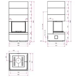 Kaminbausatz CAMINA S13 9 KW Speicheranlage -Chimney Geschaft Kaminbausatz Camina S13 Masszeichnung 900x900