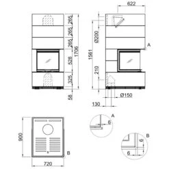 Kaminbausatz SPARTHERM SIM Arte U-50h 9 KW Schiebetür -Chimney Geschaft Kaminbausatz Spartherm SIM Arte U 50h 1 3 Technische Zeichnung 900x900