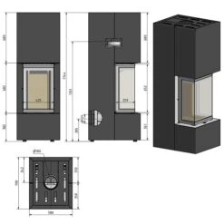 Kaminbausatz Cera Design Linea KL1000 Stahl 6 KW -Chimney Geschaft LINEA KL1 Stahl 900x900