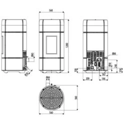 Pelletofen MCZ CURVE Comfort Air 8 M2 8,1 KW -Chimney Geschaft MCZ Curve Comfort Air 8 M1 Abmessungen 900x900