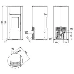 Pelletofen MCZ HALO Air 8 M2 8,1 KW -Chimney Geschaft MCZ Halo Air 8 M1 Abmessungen 900x900