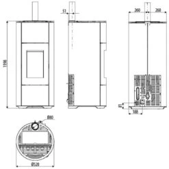 Pelletofen MCZ HALO Air 8 UP! M2 8,1 KW -Chimney Geschaft MCZ Halo Air 8 UP M1 Abmessungen 900x900