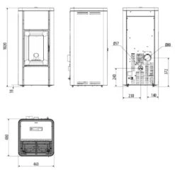 Pelletofen MCZ MIDA Air 8 S1 8,3 KW -Chimney Geschaft MCZ Mida Air 8 S1 Abmessungen 900x900