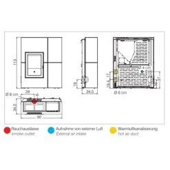 Pelletofen Edilkamin Blade2 12 Up 12,1 KW -Chimney Geschaft Pelletofen Edilkamin Blade2 12 Up Technisches 900x900
