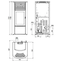 Pelletofen MCZ CLIO Hydro 23 S1 22,8 KW -Chimney Geschaft Pelletofen MCZ CLIO Hydro 23 S1 zeichnung 900x900