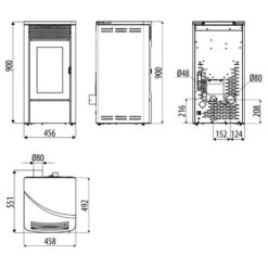 Pelletofen MCZ TECLA Air 6 M1+ 6,3 KW -Chimney Geschaft Pelletofen MCZ TECLA Air 6 M1 Abmessungen 900x900