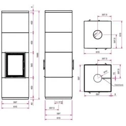 Kaminbausatz CAMINA S25 GO-Line 2 KW Speicheranlage -Chimney Geschaft S25 GO Line Wandanschluss 900x900